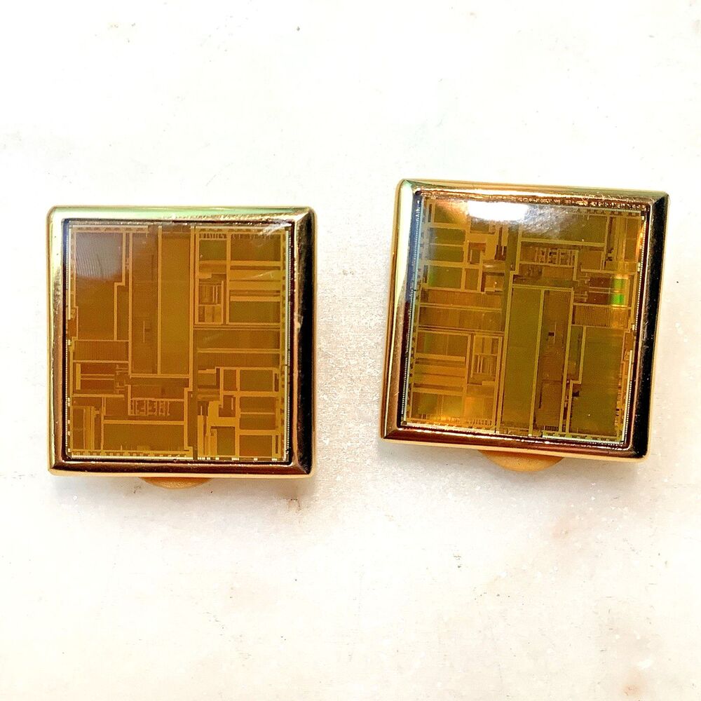 Intel Earrings Pentium CPU Chip Signed Rare Jewelry 90s Tech History Computers